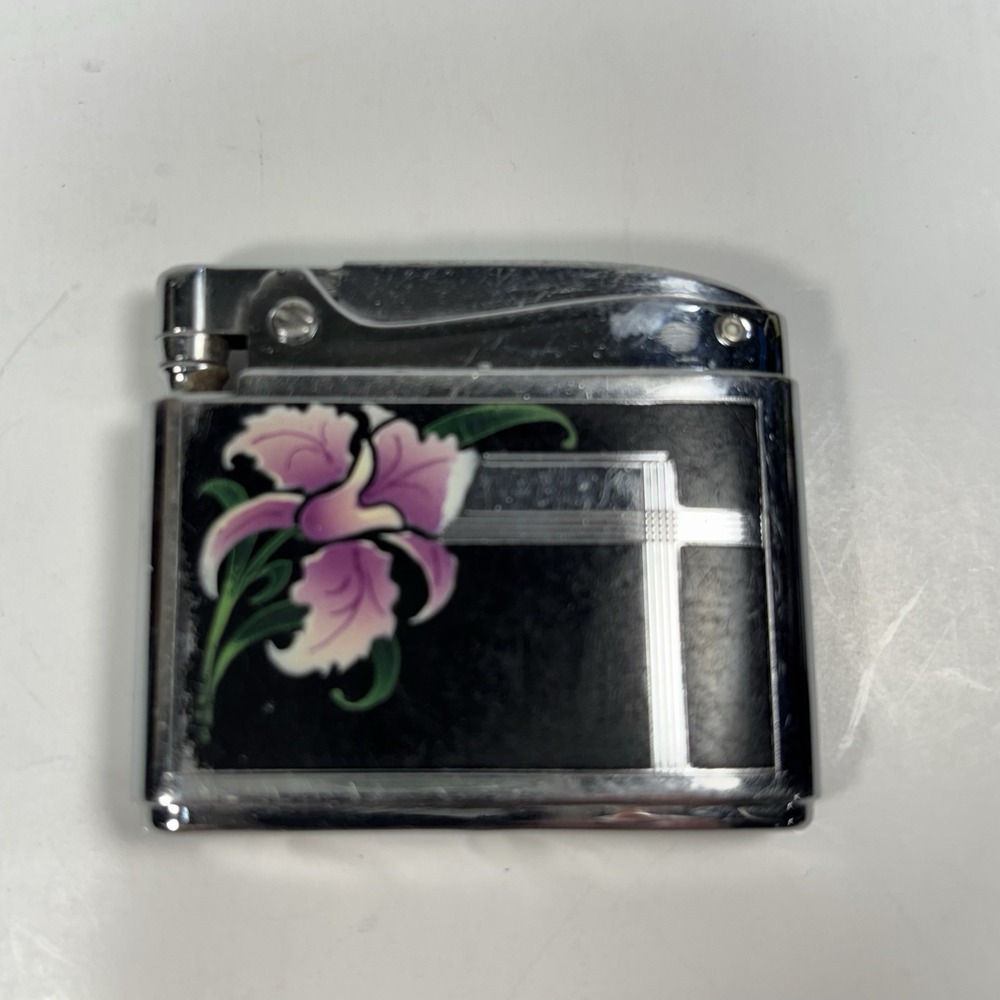 Vintage Ronson Adonis Lighter Painted Flower Not Working